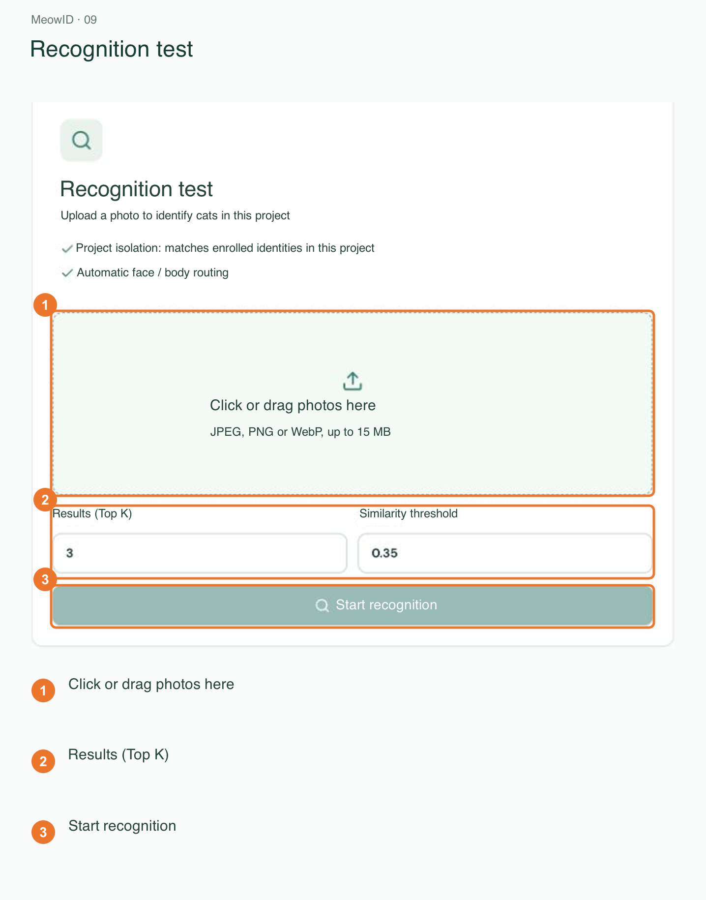 9. Upload a test photo and set recognition options