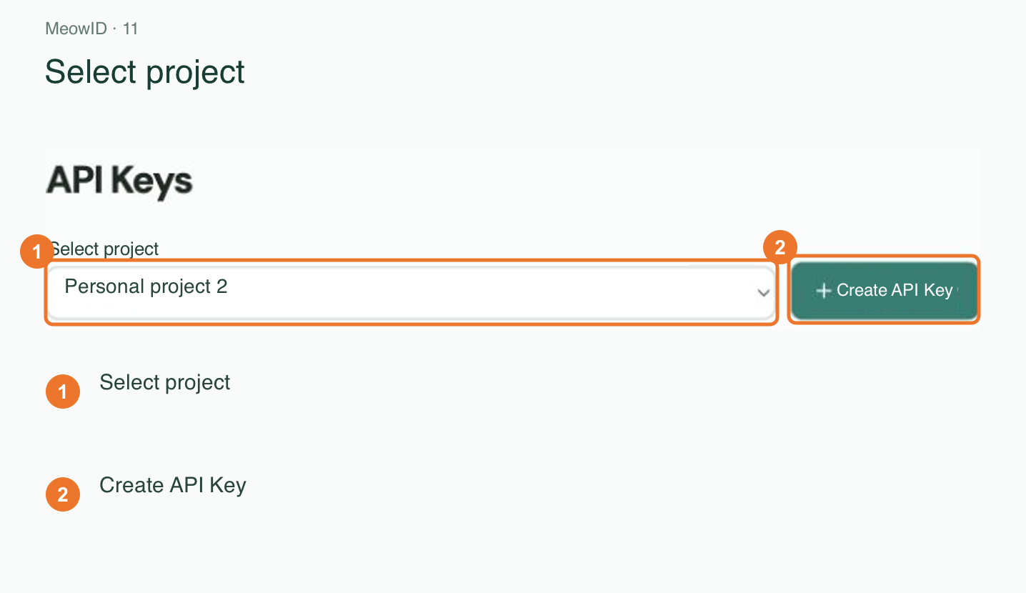 11. Select the project and create an API key