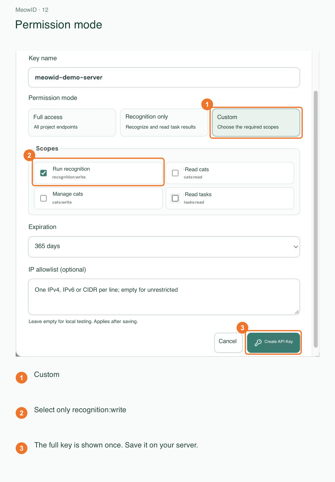 12. Configure the API key permission