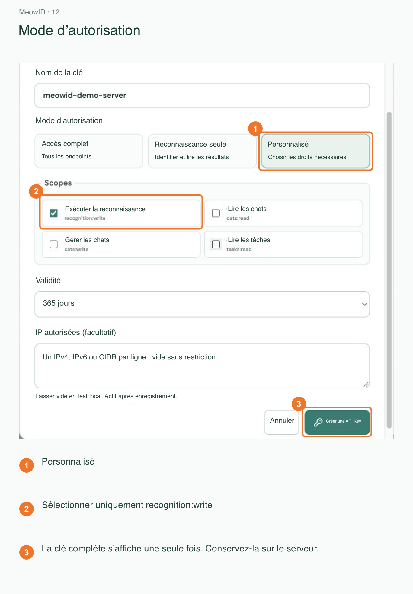 12. Configuration des autorisations de la clé